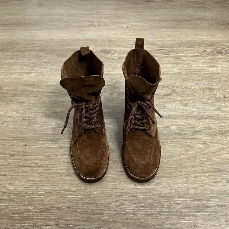 Dannyfrey高丝光牛翻皮复古设计感新款系带机车磨砂两穿短靴3.5CM