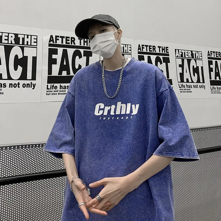 美式水洗复古短袖t恤男夏季新款重磅宽松美式青少年宽松短袖T恤