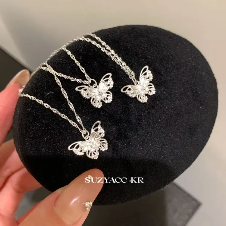 Suzyacc Kr 坠链均925银合成锆石 925银【蝴蝶效应】项链DX0286
