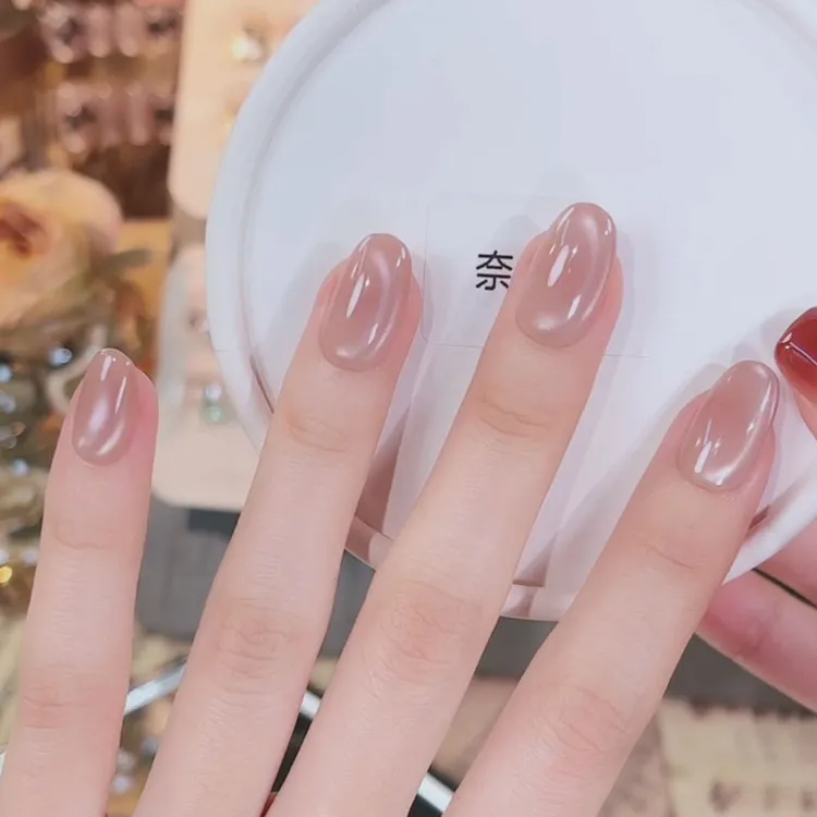 【嫩水蜜桃】裸粉色渐变短款纯手工穿戴甲高级感穿戴式美甲显白