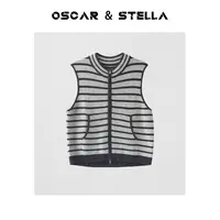 OSCAR&STELLA【拿铁】时尚针织休闲条纹圆领开衫马甲346-50280