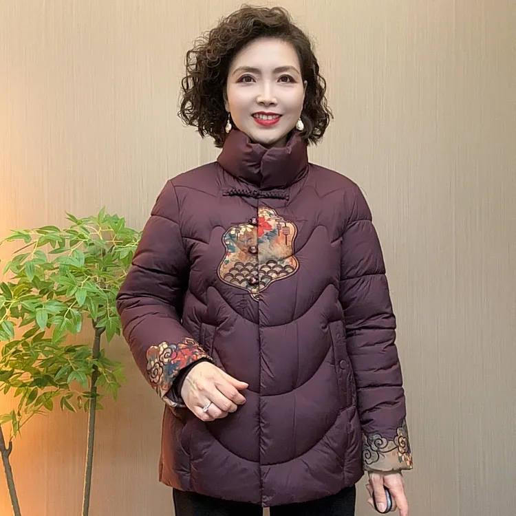 冬季流光风时尚中老年妈妈装宽松常规刺绣休闲复古百搭新中式外套