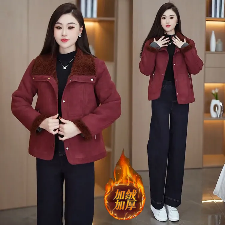 加绒加厚仿麂皮绒短外套女2025秋冬新款时髦洋气加厚保暖皮毛一体