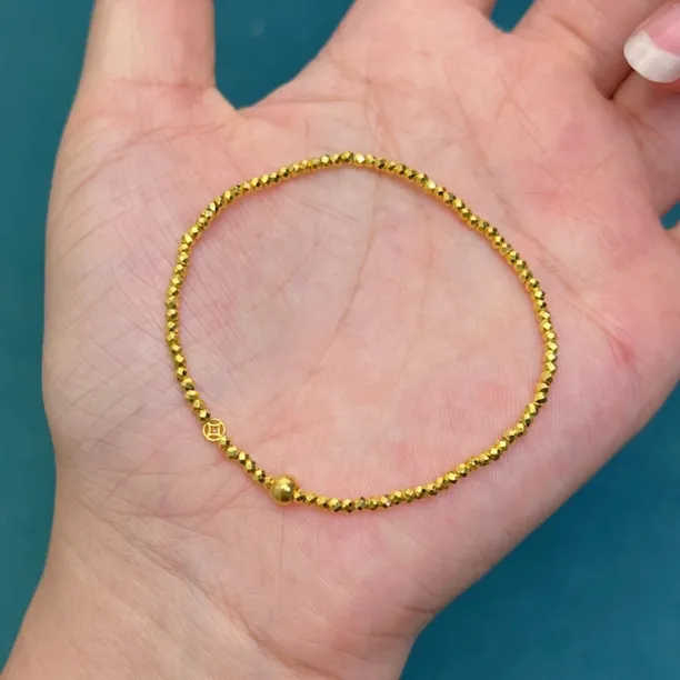 足金 卡2mm蹦迪珠 迷你小钱币 招财好运 DIY满圈 手串