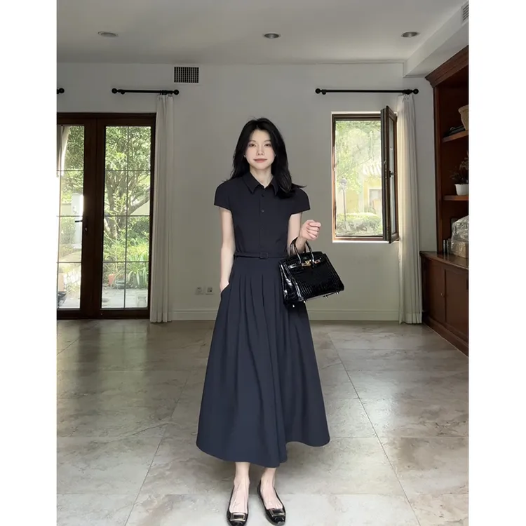 郭九九呢 气质通勤polo领简约收腰显瘦连衣裙（送腰带）G925Q08803