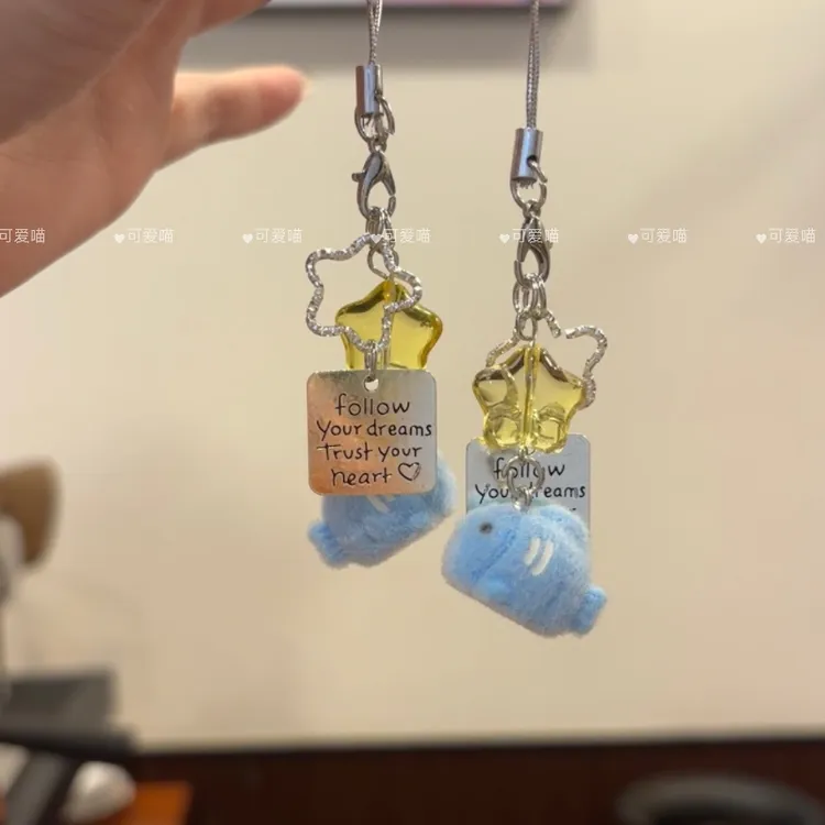 可爱植绒小蓝鱼手机链饰品包包吊坠挂件书包钥匙扣