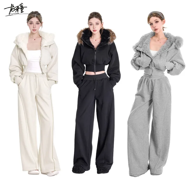 龙牙童推荐【松弛lulu】秋冬复古港味女装秋套装运动休闲加绒连帽