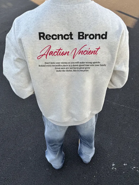 秋冬重磅加绒字母印花圆领卫衣男上衣宽松百搭美式潮流复古情侣