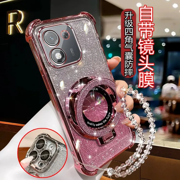 适用华为荣耀X70i手机壳新品防摔女款闪粉ABR-AN00镜头保护带支架