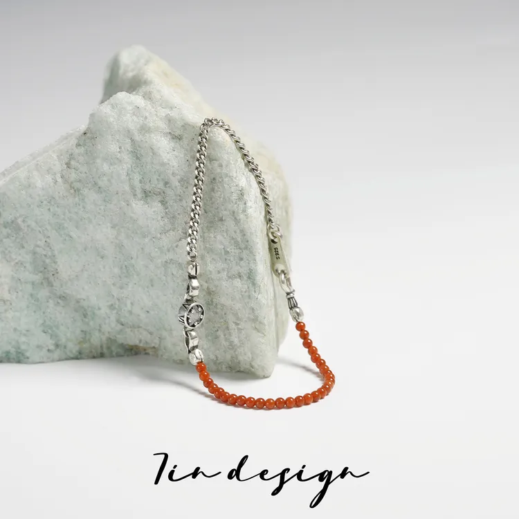 925银手链 7in旗舰店【千禧】原创小众设计复古红色星星新年银手链