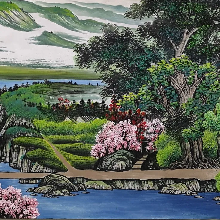 精品聚宝盆小八尺国画客厅办公室挂画山水招财新中式沙发背景墙