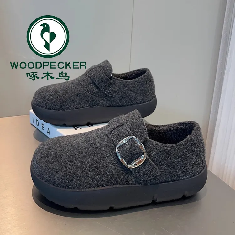 啄木鸟勃肯鞋加绒保暖单鞋2025年冬季新款雪地棉鞋增高软底乐福鞋