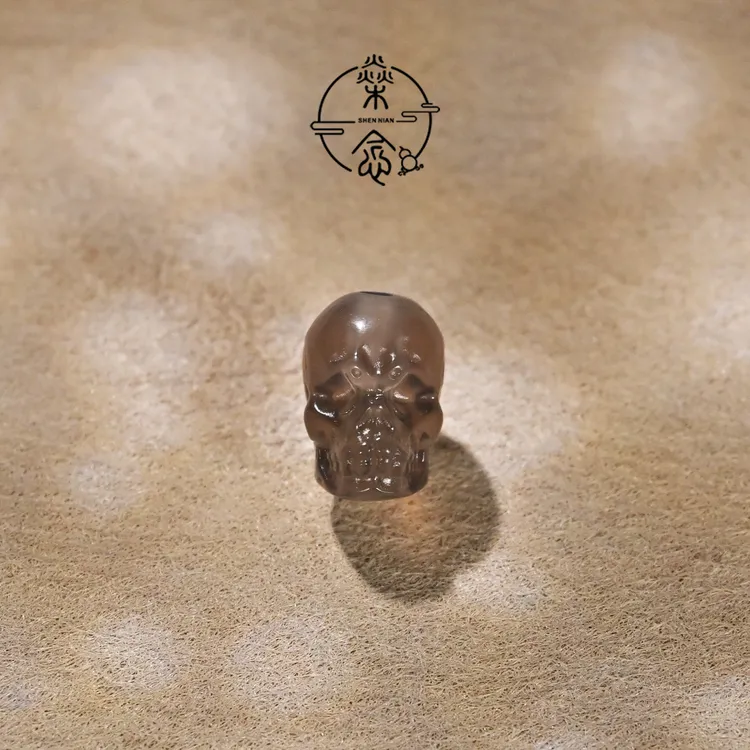 天然灰玛瑙雕刻骷髅头星月108文玩手串手持DIY配饰配珠顶珠散珠