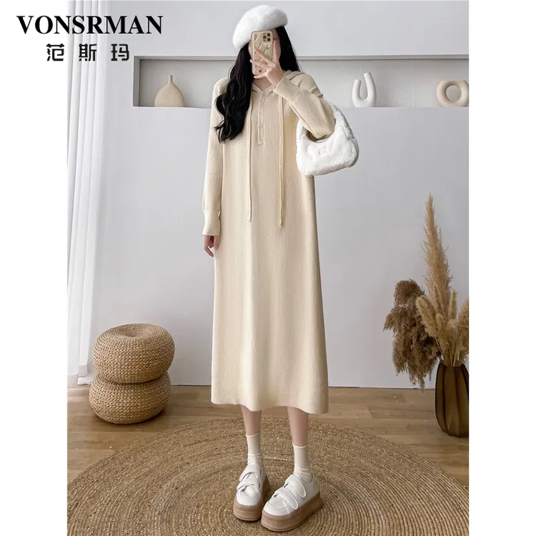 VONSRMAN连帽卫衣连衣裙女2025秋冬新款时尚宽松气质显瘦内搭长裙