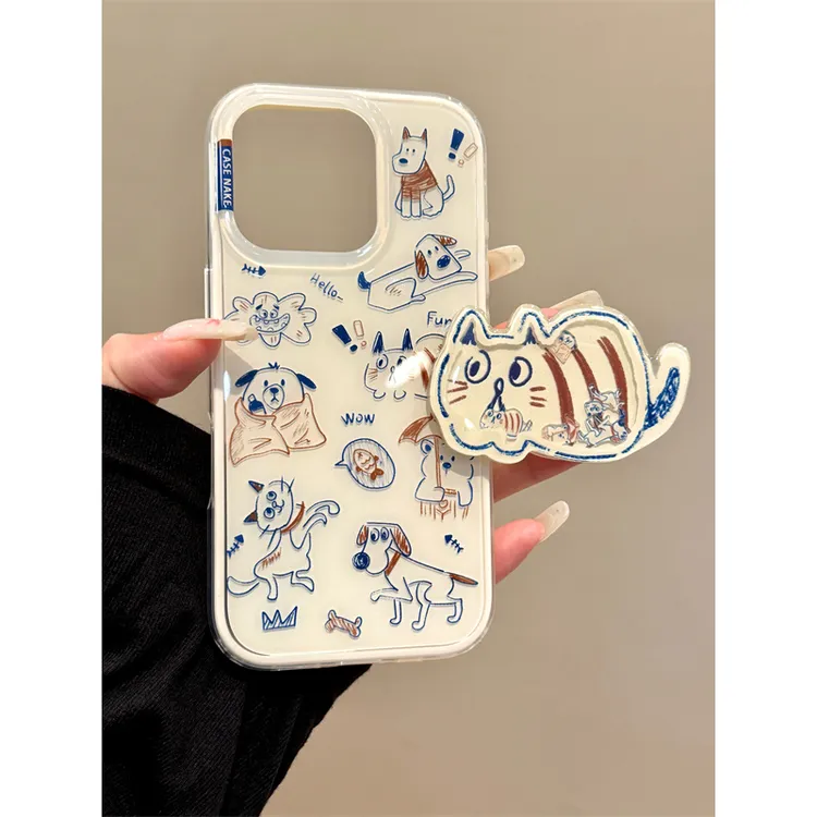 适用苹果iphone16/17promax手绘猫咪15pro韩风14支架13个性手机壳