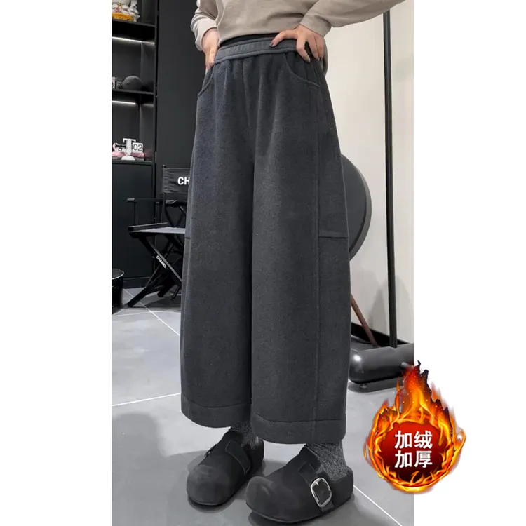 艾塔莉加绒加厚阔腿裤显瘦冬季新款休闲裤子保暖女九分裤百搭时尚