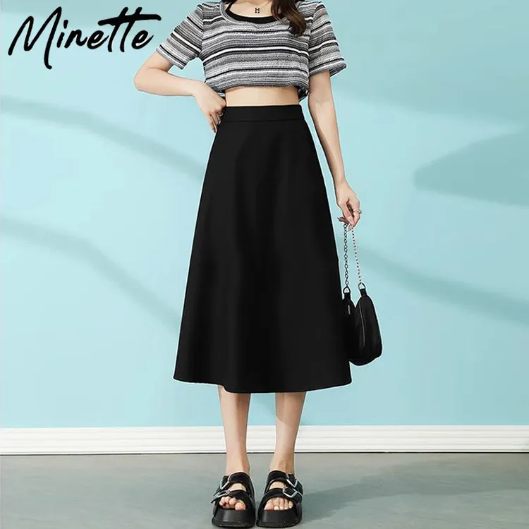 minette韩版西装半身裙女夏季新款小个子高腰显瘦中长款a字伞裙子