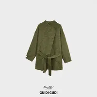 GUIDI GUDI【梅花弄】复古长款天丝羊毛外套/黄加蓝 