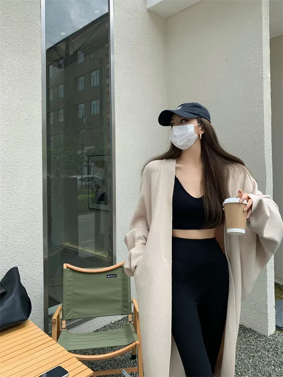 韩版气质宽松慵懒长款针织开衫外套#66926