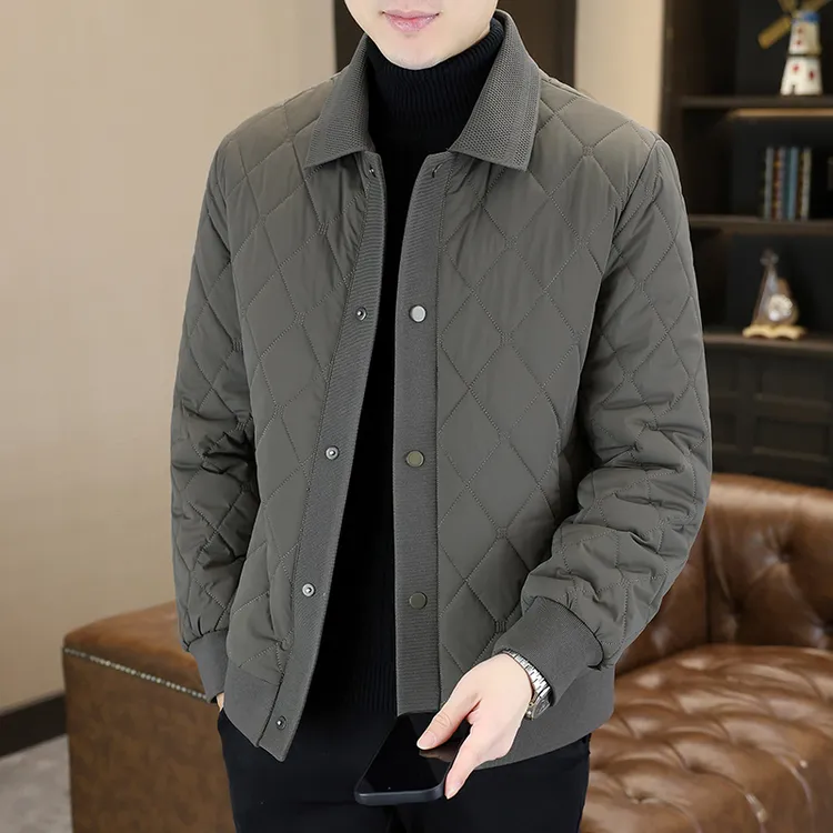 冬季新款翻领棉衣男士休闲帅气加厚保暖高级感冬装格子棉服外套潮