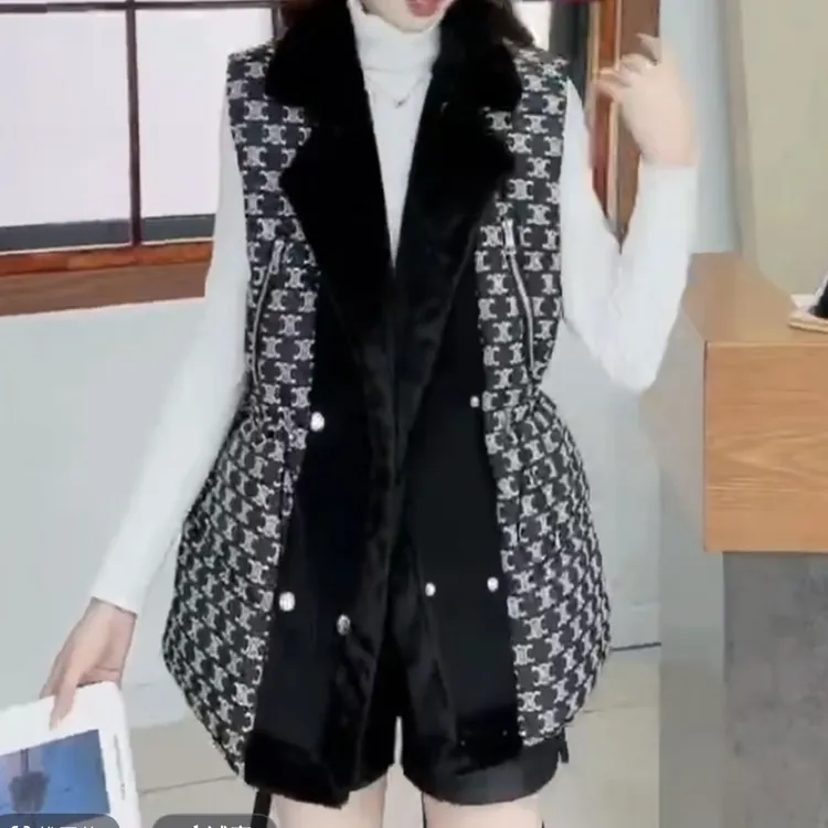 常规款女百搭格子保暖时尚马夹法式显瘦宽松型拼接