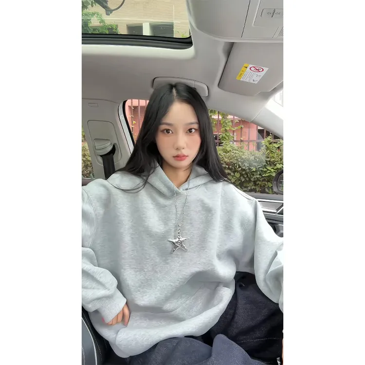 360g重磅灰色卫衣男女款早秋季美式重磅连帽衫外套潮牌休闲打底衫