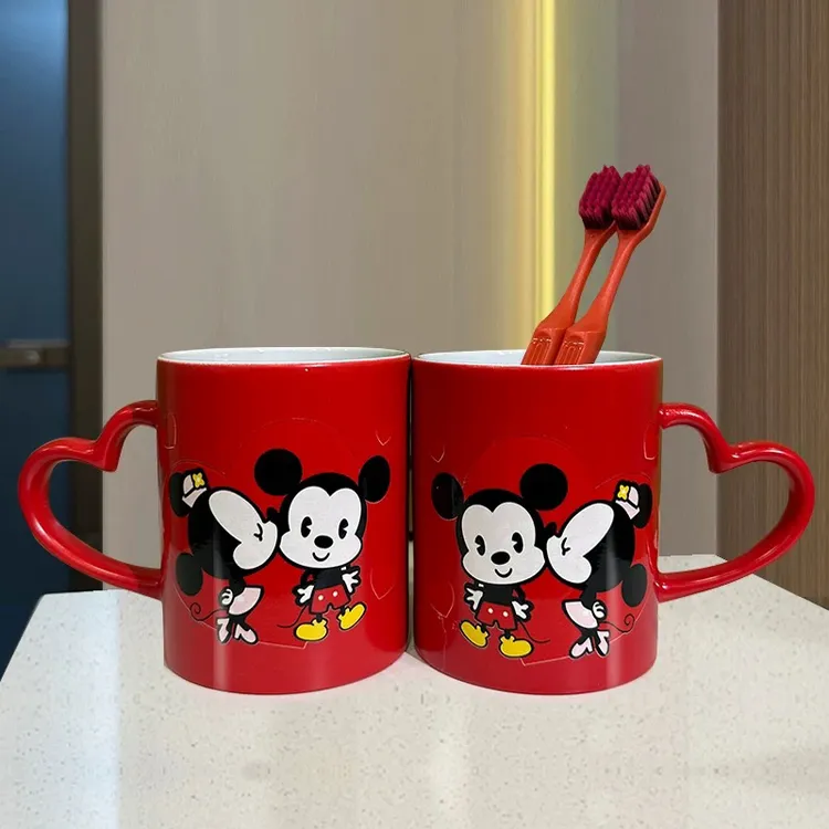 结婚洗漱杯红色陶瓷刷牙杯新婚礼用品陪嫁牙刷杯情侣一对浴室家用