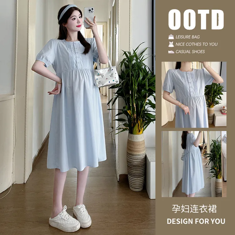 孕妇连衣裙产后哺乳裙子可喂奶宽松显瘦系带设计感连衣裙夏季裙子