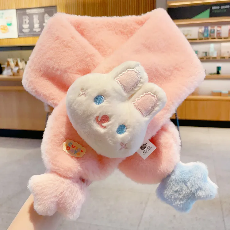 儿童毛绒围巾秋冬季男女童加厚防风围脖女孩宝宝卡通保暖交叉脖套