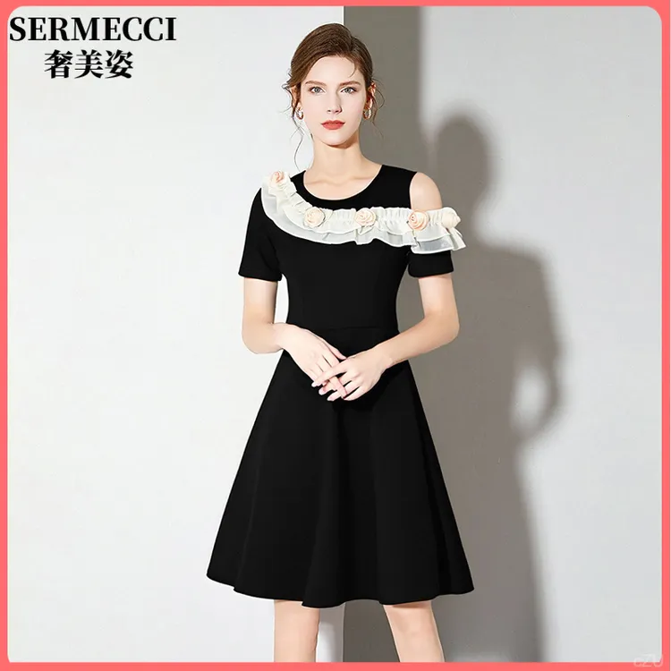 奢美姿 设计感高级2025夏季新款时尚气质女装a字裙短袖连衣裙女