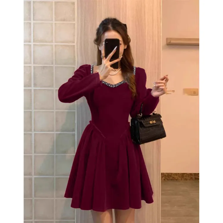 圣诞战袍小香风女装小个子秋冬季法式订婚连衣裙子礼服JT0174