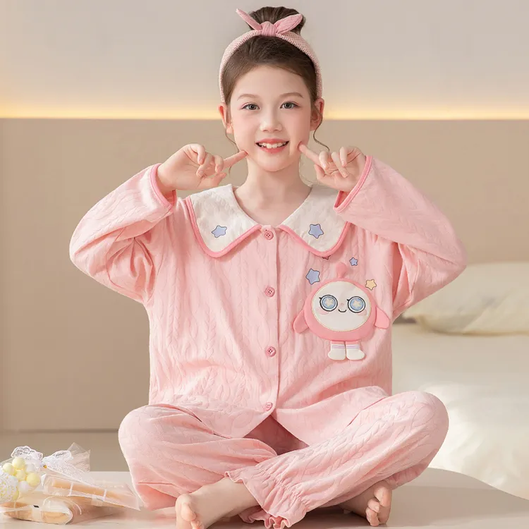 可爱蛋仔睡衣女童春秋装长袖2025新款纯棉家居服套装甜美女孩衣服
