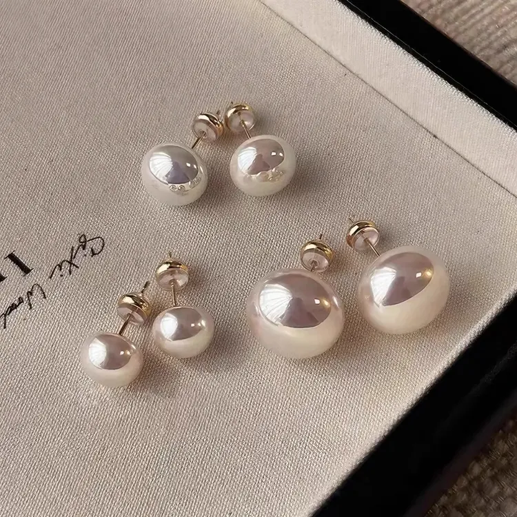 非金属仿珍珠耳饰 925银针粉光馒头珍珠耳钉女小众设计高级感耳饰