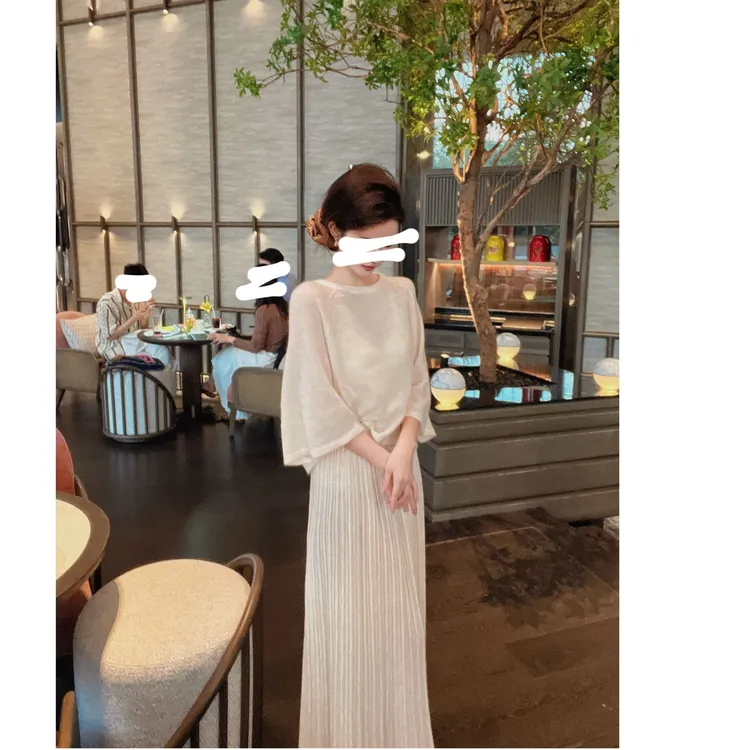 初雾-休闲套装燕麦色毛衫搭配半裙法式温柔秋冬长袖套装S11128