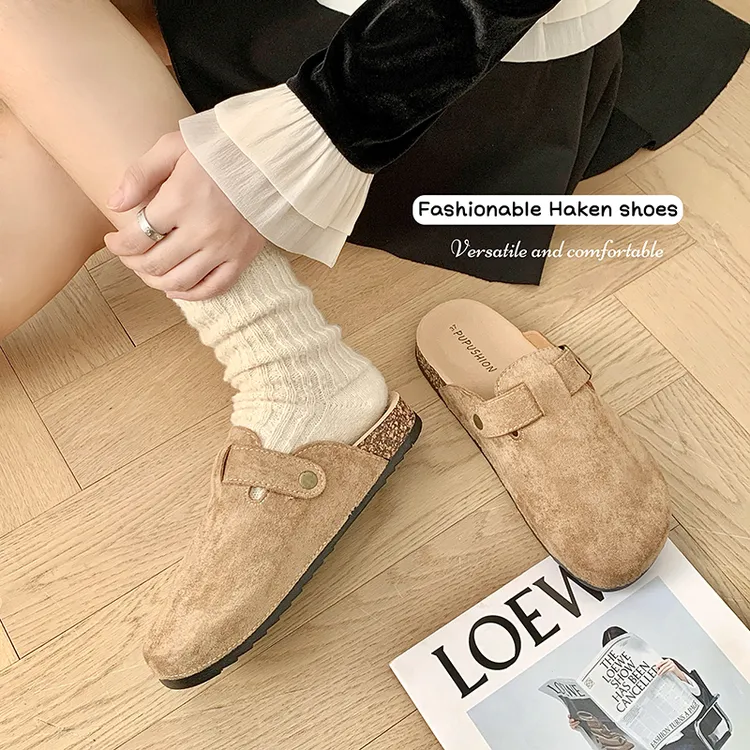 秋冬厚底女式外穿防滑足弓一脚蹬百搭鞋子女款秋冬半拖勃肯包头