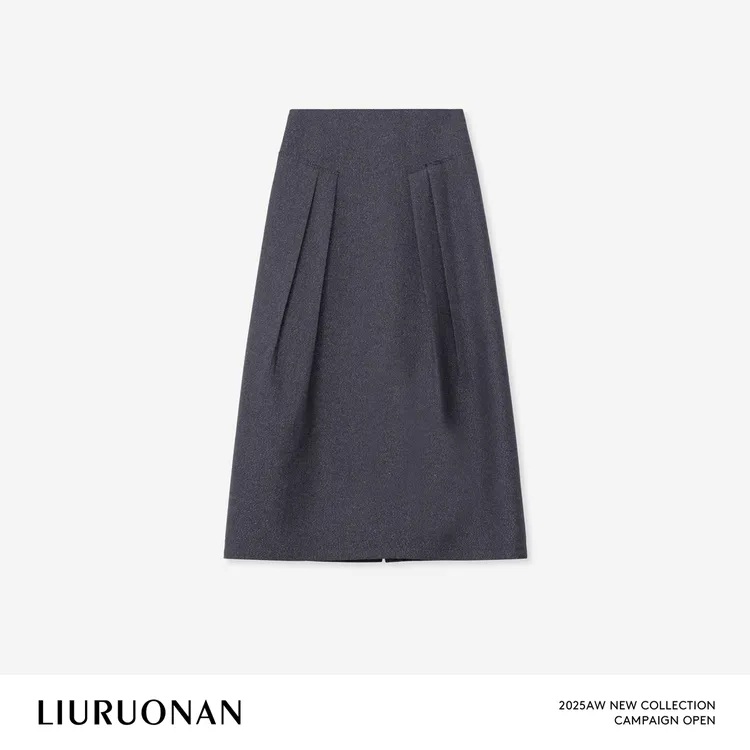 LIURUONAN 25WIN【闪光毛呢半裙】小众设计感压褶高腰显瘦半身裙女