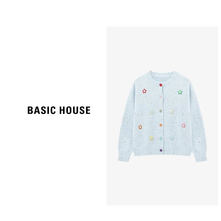 Basic House/百家好彩点纹理彩虹五角星刺绣保暖毛衣-B0625B5RMC2