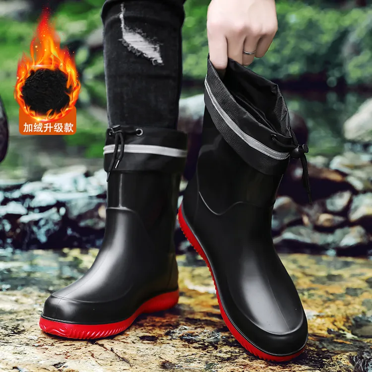 雨鞋男款冬季加绒保暖棉鞋大码中筒工地劳保水鞋防滑防水工作雨靴