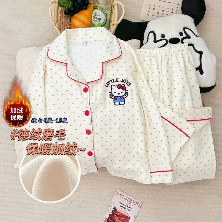 女童德绒睡衣秋冬季超萌卡通图案新款保暖长袖加厚套装儿童家居服