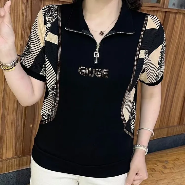 2025年夏短袖中年妈妈洋气宽松休闲中老年女装宽松卫衣小衫上衣 