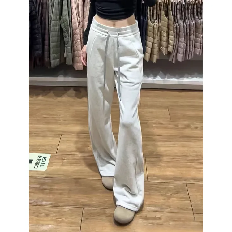 白灰色美式窄版直筒运动裤女秋冬2025新款高腰垂感显瘦lulu阔腿裤