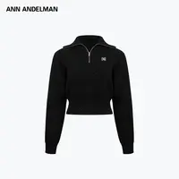 ANN ANDELMAN 25秋 时尚设计短款翻领甜橘风半拉链毛织上衣
