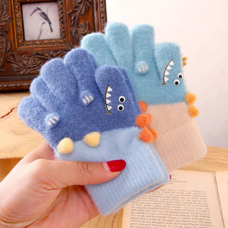 儿童五指手套冬季2-5岁宝宝分指保暖冬天可爱恐龙幼儿园男童女孩-