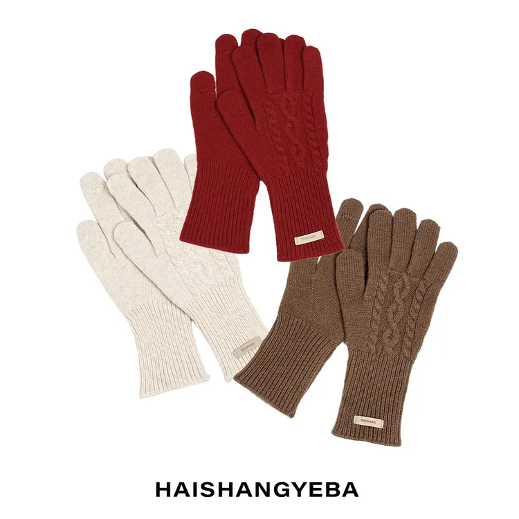 【海上叶爸】新款2025秋冬百搭羊毛麻花保暖厚款五指手套