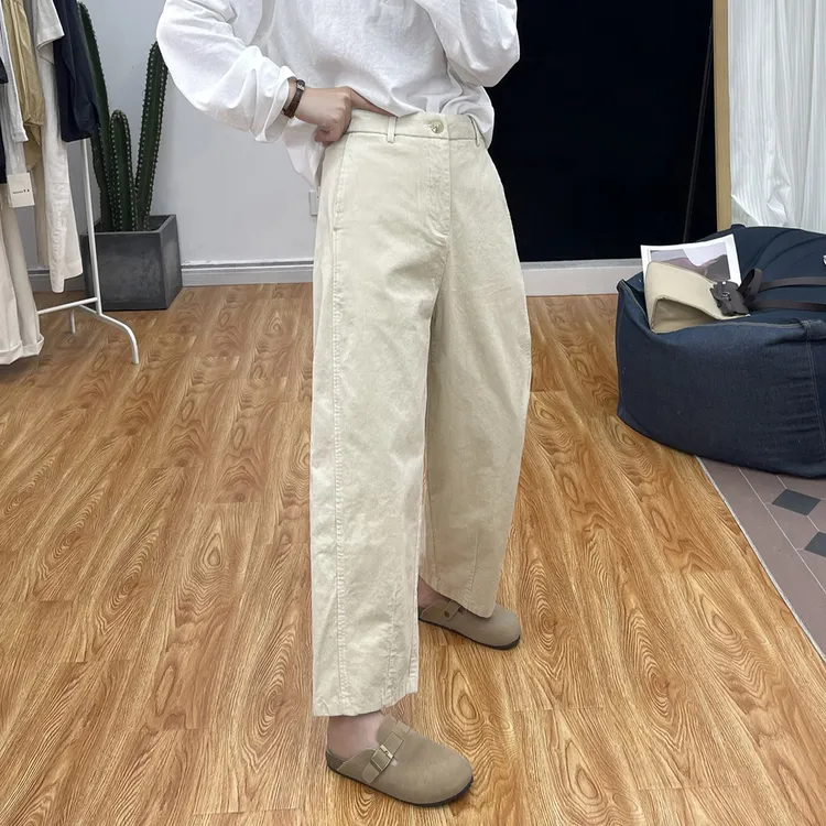 韩版复古休闲秋冬新款高腰显瘦哈伦阔腿裤保暖灯芯绒纯棉直筒长裤