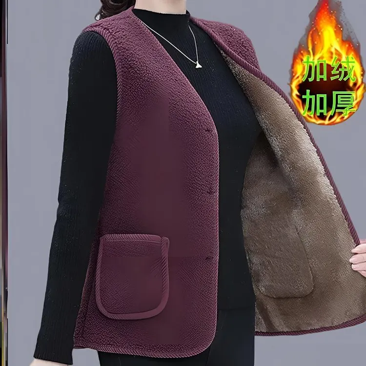 【加绒加厚】女士百搭皮毛一体羊羔绒马甲坎肩保暖洋气中老年毛马甲