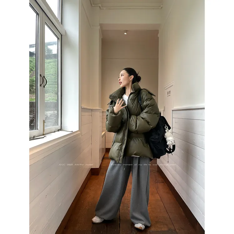 JCCC影子【绿光暖炉】新国标90白鸭绒军绿色加厚面包羽绒服JE5AYW11