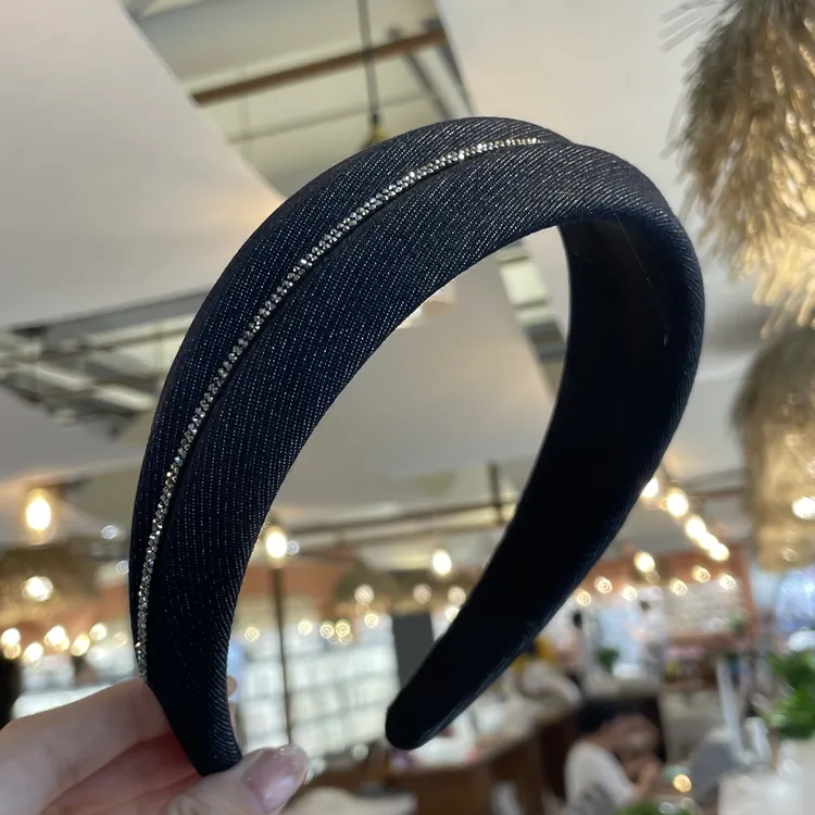 复古港风镶钻链牛仔凹凸高颅顶发箍日常百搭重工款