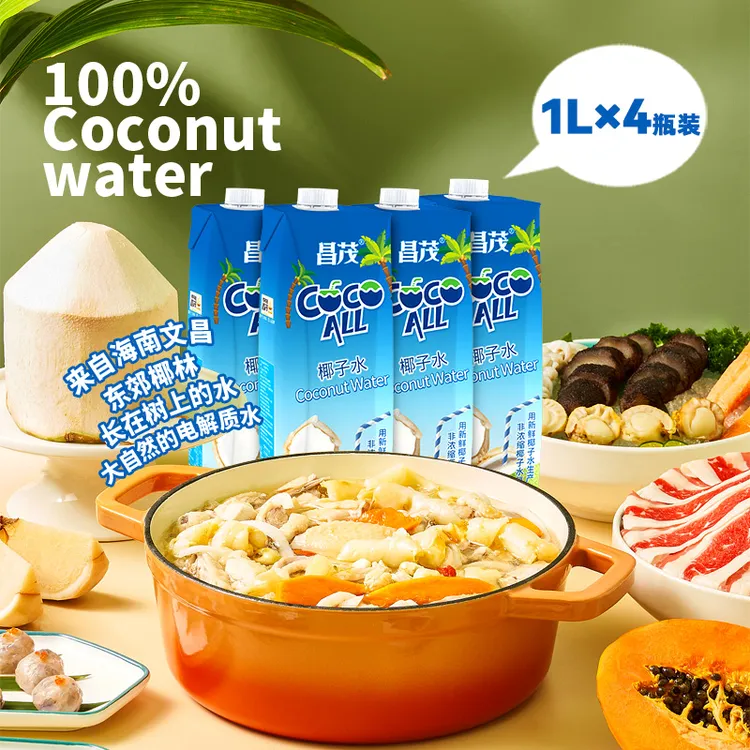 昌茂100%nfc海南椰子水1L*4大瓶纯椰汁特产饮料补水果汁老少皆宜