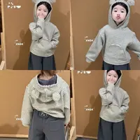 西木磨毛加厚小熊连帽条纹套装(一体绒加厚)